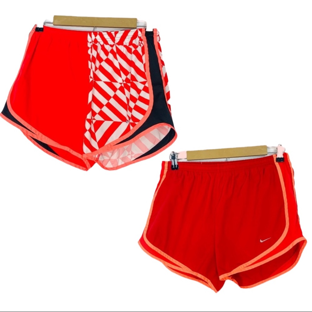 NIKE DRI-FIT Women's Running Shorts Lot of 2 With Built-In Briefs Rust Orange, M